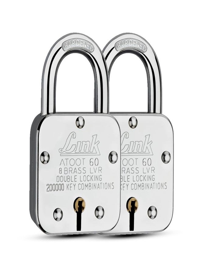 Link® Atoot 60mm Lock | 2 Lakhs Key Combinatiosn | Steel Body | Hardened Shackle | 8 Brass Levers | Made in India |Each Padlock with 3 Silver Keys (Pack of 2) - Image 1